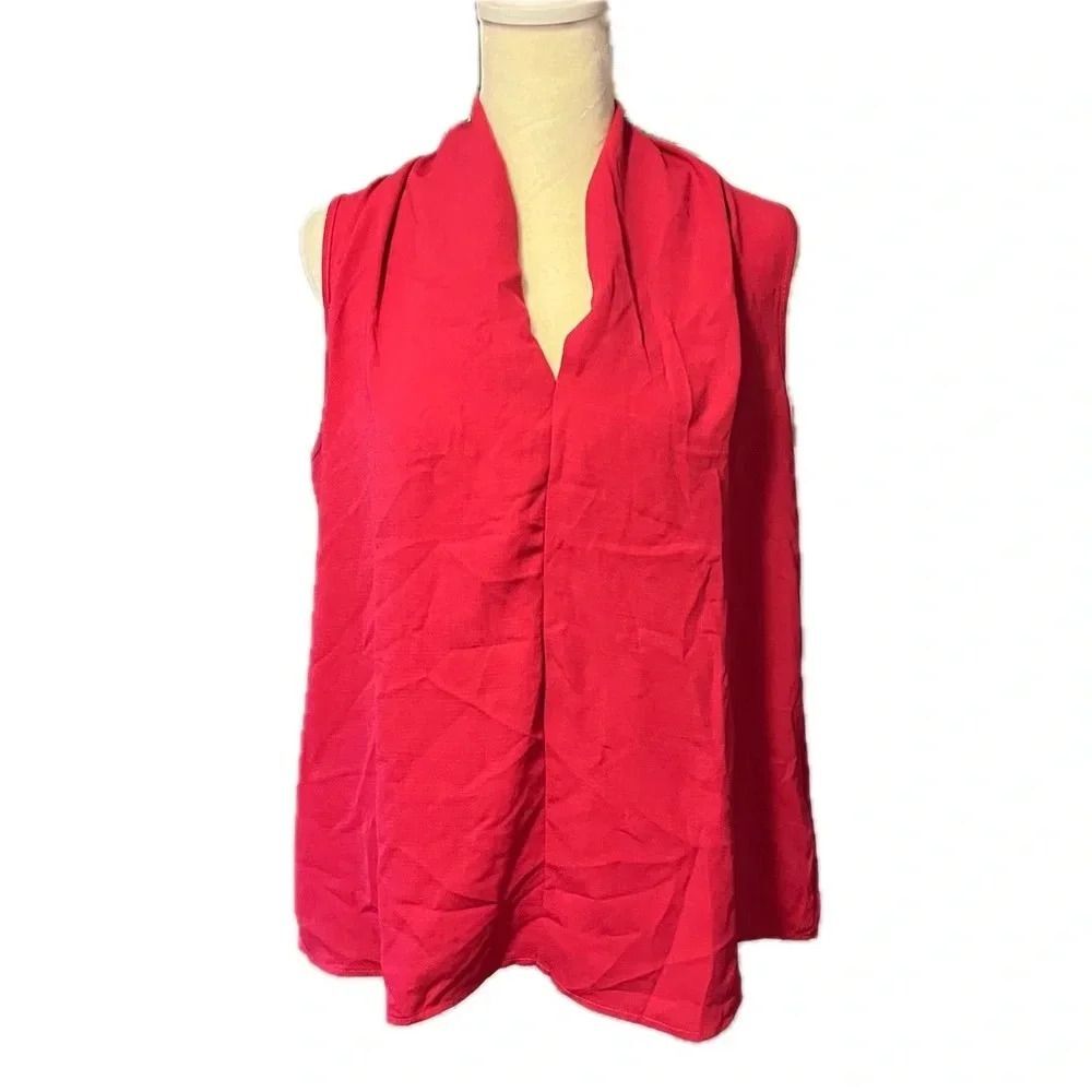 Renee C Sleeveless Drape V-Neck Blouse Berry Red Size Small